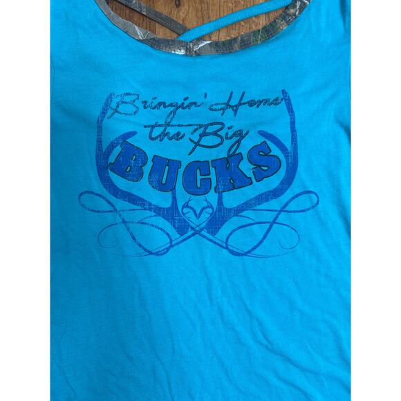 Realtree by Colosseum Women’s Tee Size Medium Turquoise Camo Loose Fit Graphic - Picture 2 of 7